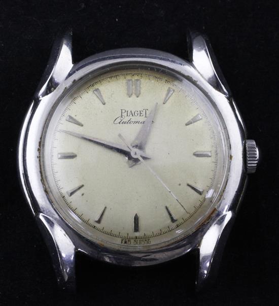 A gentlemans 1950s stainless steel Piaget Automatic wrist watch, no strap.